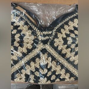 Black and Cream Crochet tote Bag 13.8x11.8 new